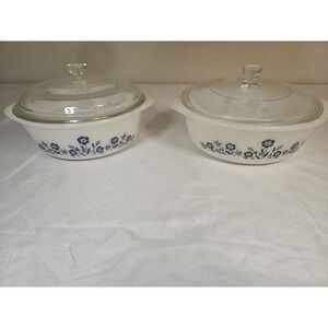 vintage Glasbake casserole dishes feature a blue floral pattern Lot Of 2